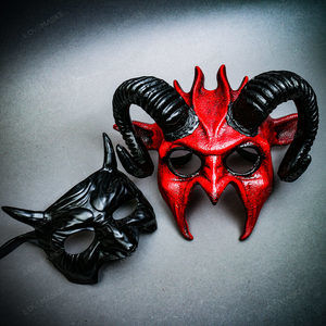 Black Devil Scary RED Demon Halloween Masquerade Party Couple Mask